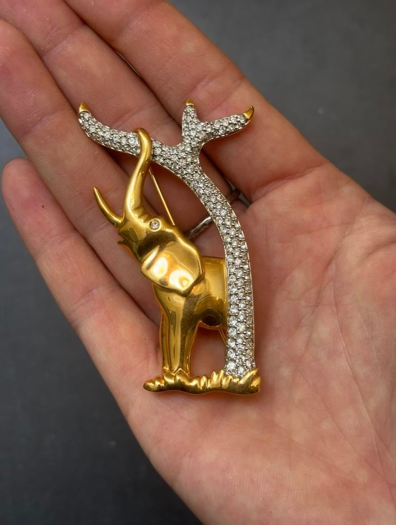 Swarovski gouden broche, 4 tot 7 cm, Ophalen of Verzenden, Zo goed als nieuw, Met edelsteen