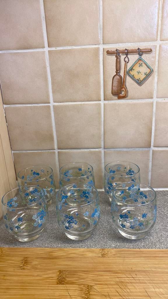Lot de 6 anciens verres myosotis parfait état neuf, Comme neuf