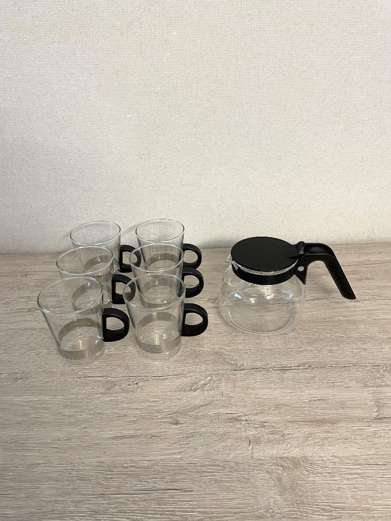 Theeservies (theepot en zes theeglazen), Huis en Inrichting, Ophalen, Zo goed als nieuw, Glas, Glas of Glazen