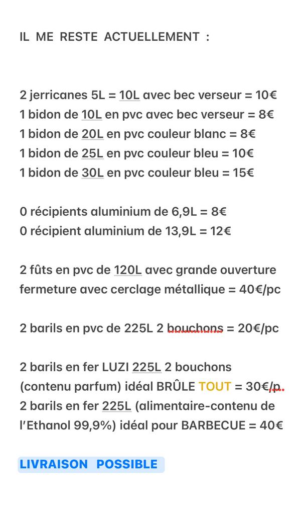 Jerrican avec bec 2x5L, Baril 225L + Bidon 5L-10L + bec, Enlèvement ou Envoi