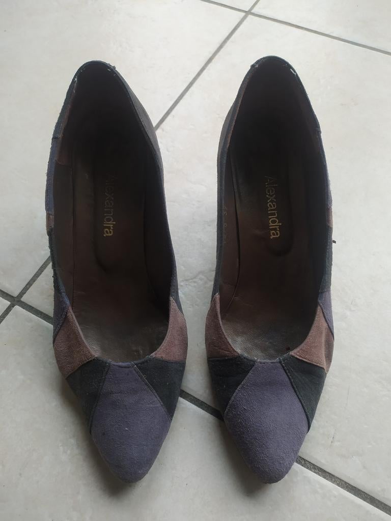 Chaussures dame daim gris et mauve P39, Ophalen, Gedragen, Grijs