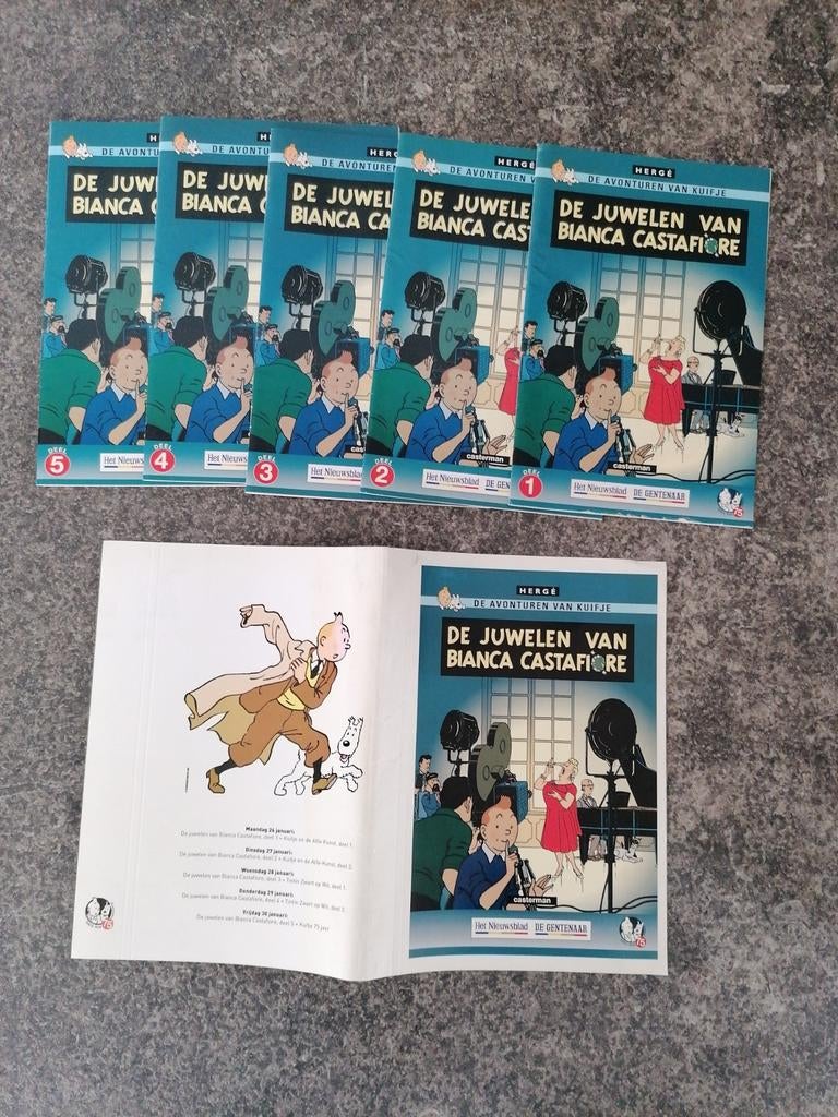 Album Kuifje de juwelen van Bianca Castafiore, 5 delen, 2004, Enlèvement ou Envoi, Tintin, Utilisé