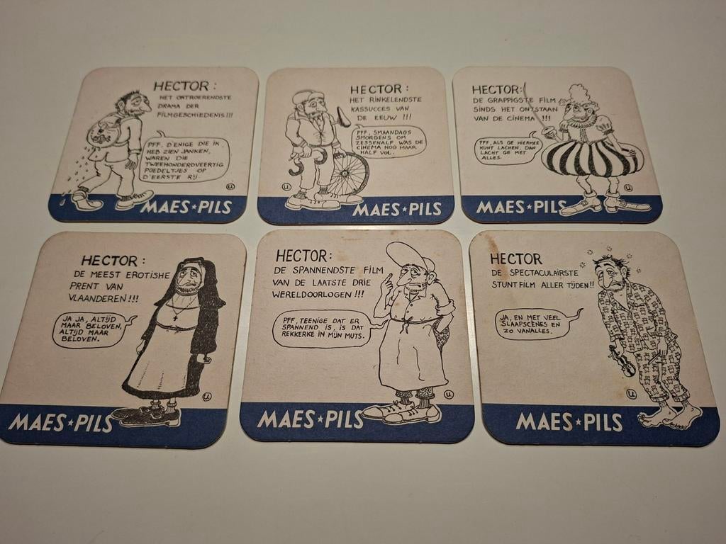 Maes Pils Urbanus Hector 6 verschillende bierviltjes, Ophalen of Verzenden