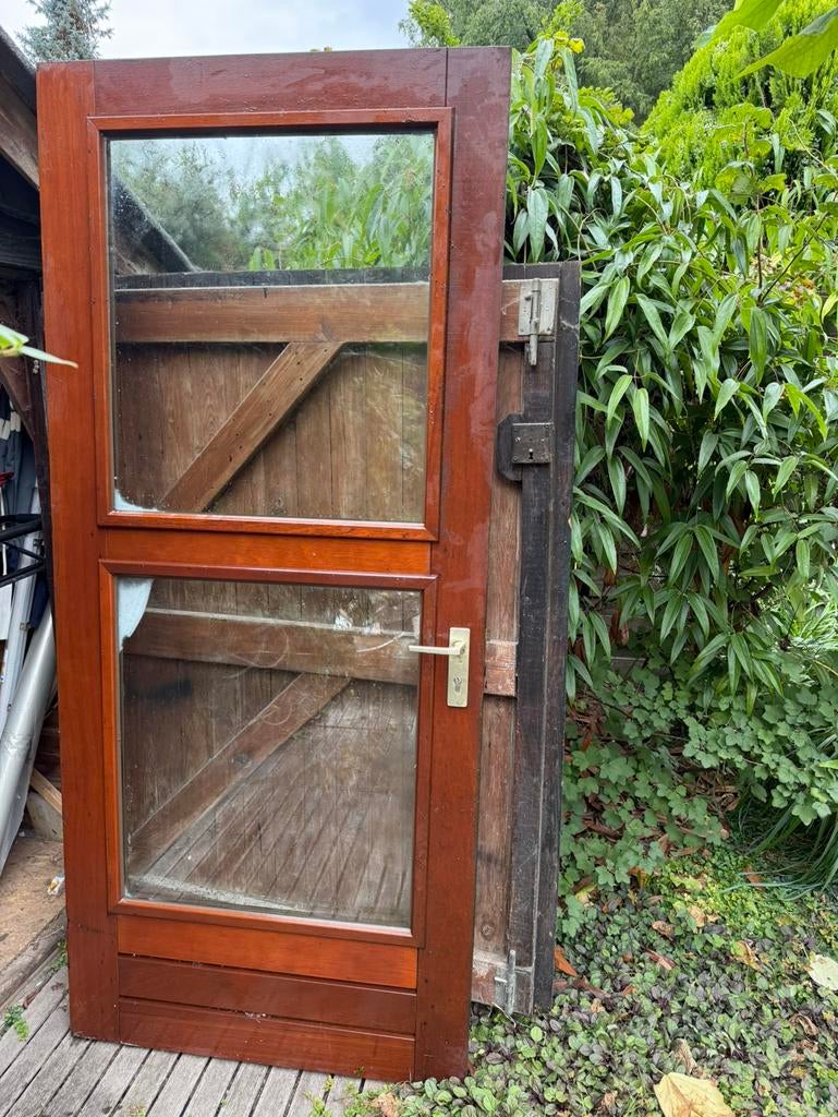 Meranti deur dubbel glas geen sleutel of kozijn, Gebruikt, Overige typen, 150 tot 225 cm, Inclusief glas