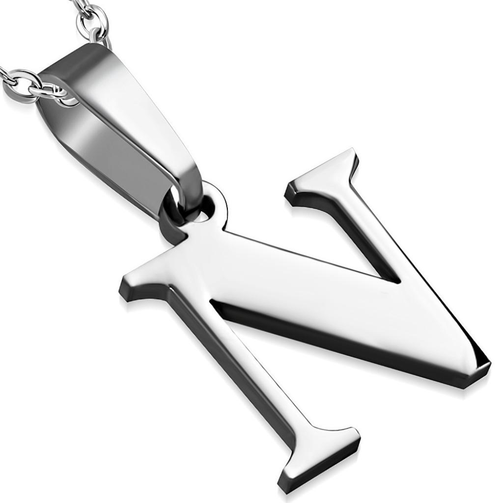Pendentif alphabet lettre N en acier, Enlèvement ou Envoi, Neuf, Argent, Autres matériaux