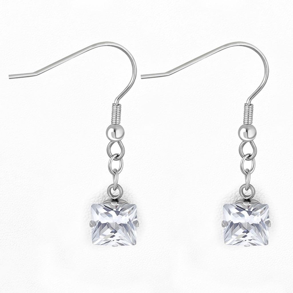 Stalen oorhangers met vierkant zirkonia 8 mm, Ophalen of Verzenden, Nieuw