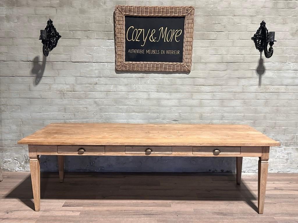 Franse boerentafel met 3 lades - 260 x 99 cm + 78,5 cm hoog, Comme neuf, Landelijk, 50 à 100 cm, Chêne