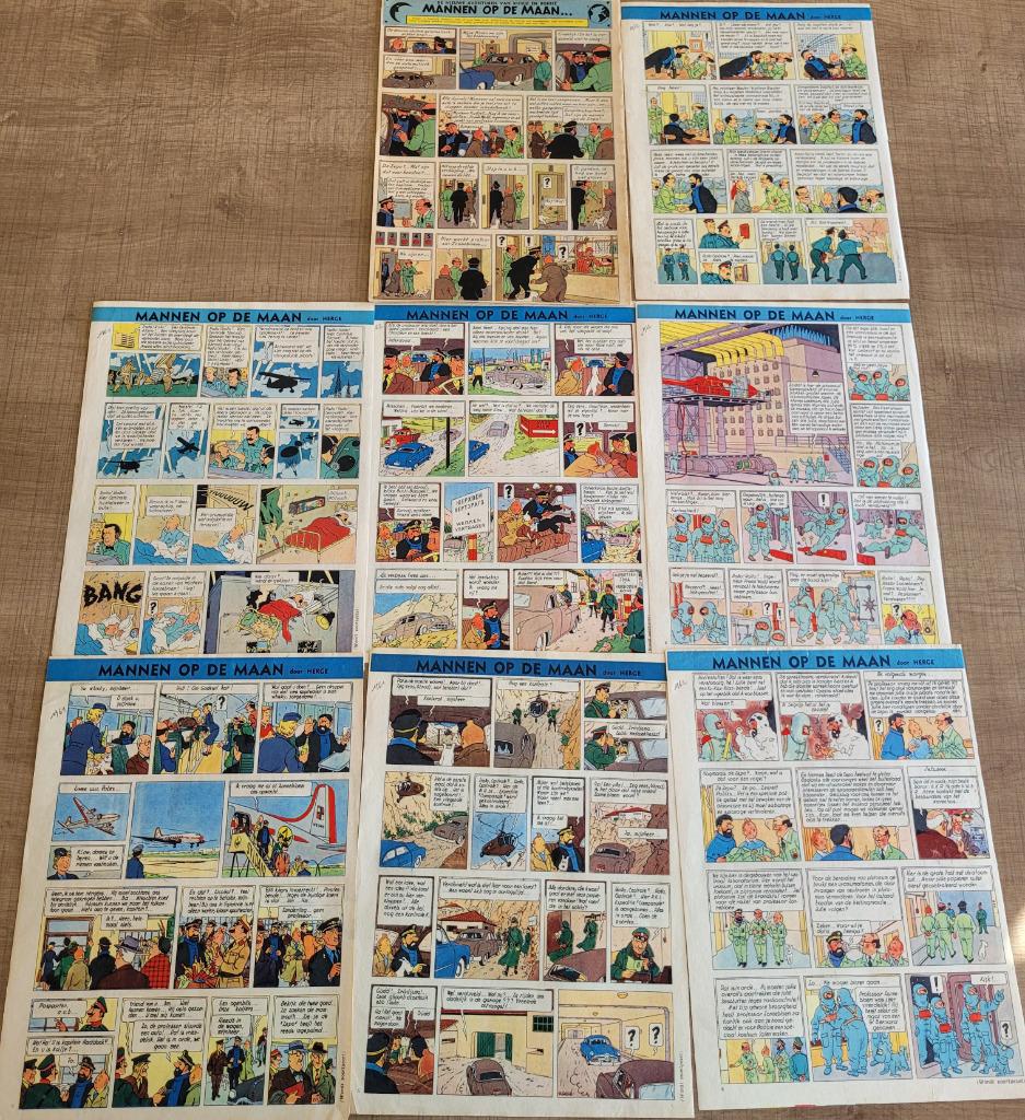Lot oude stripknipsels: Kuifje en Bobbie - Mannen op de maan, Verzamelen, Ophalen of Verzenden, Kuifje, Gebruikt, Plaatje, Poster of Sticker