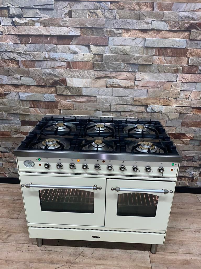 Luxe Boretti 6 pits creme Fornuis met dubbele oven 100 cm, Ophalen of Verzenden, Elektrisch
