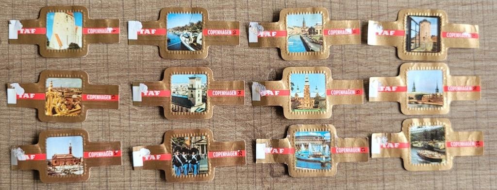 12 oude sigarenbandjes reeks Kopenhagen, Enlèvement ou Envoi, Utilisé, Bagues de cigare