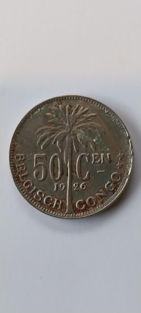 Belgisch Congo 50 cent 1926, Verzenden, Metaal, Losse munt