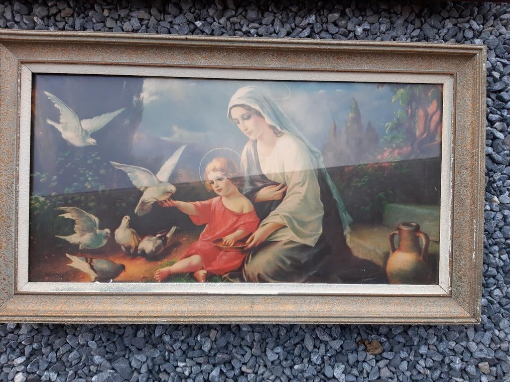 Toile-estampille religieuse dans cadre, Antiquités & Art, Enlèvement