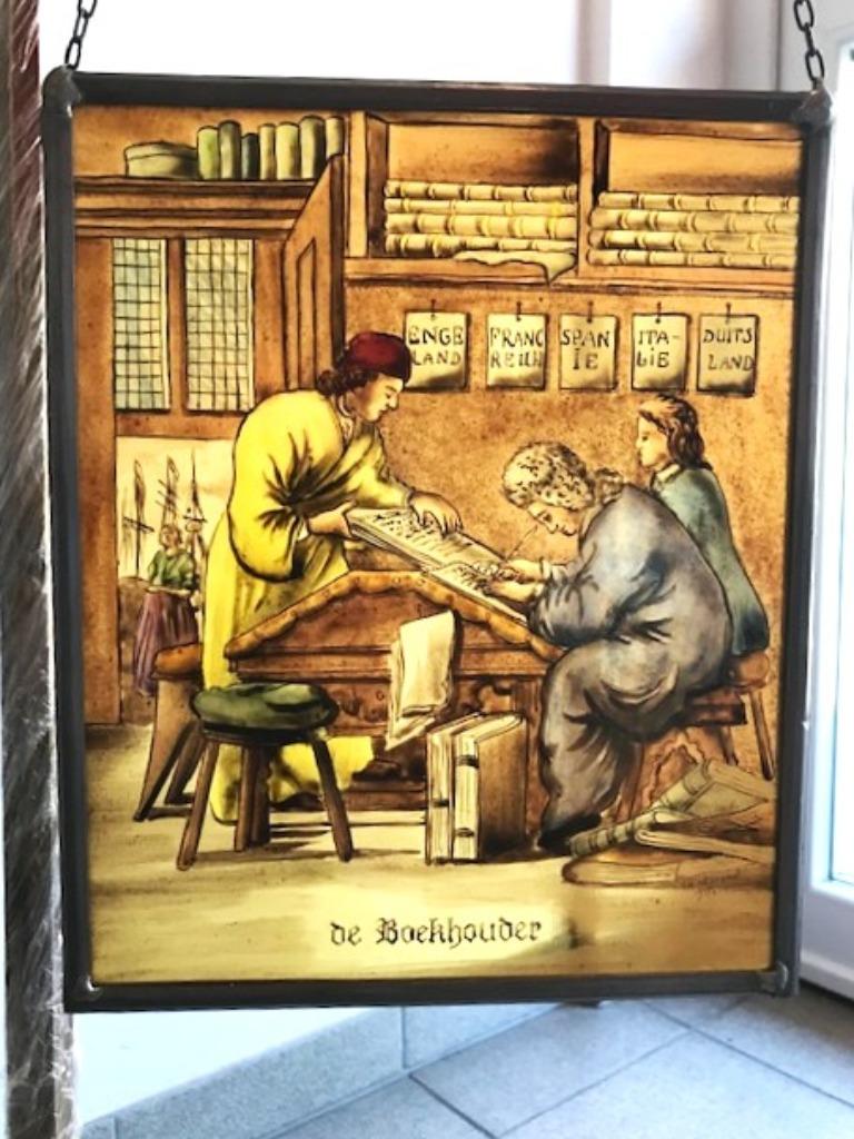 Vitrail « Le Comptable » R. Hildebrand 1985💎😎👌, Enlèvement ou Envoi