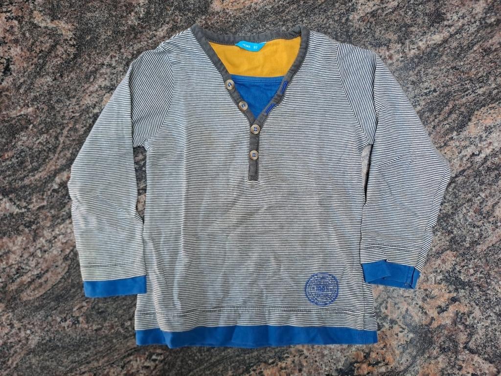 Wit grijs gestreepte T-shirt met lange mouwen en blauwe rand, Kinderen en Baby's, Kinderkleding | Maat 92, Gebruikt, Ophalen of Verzenden