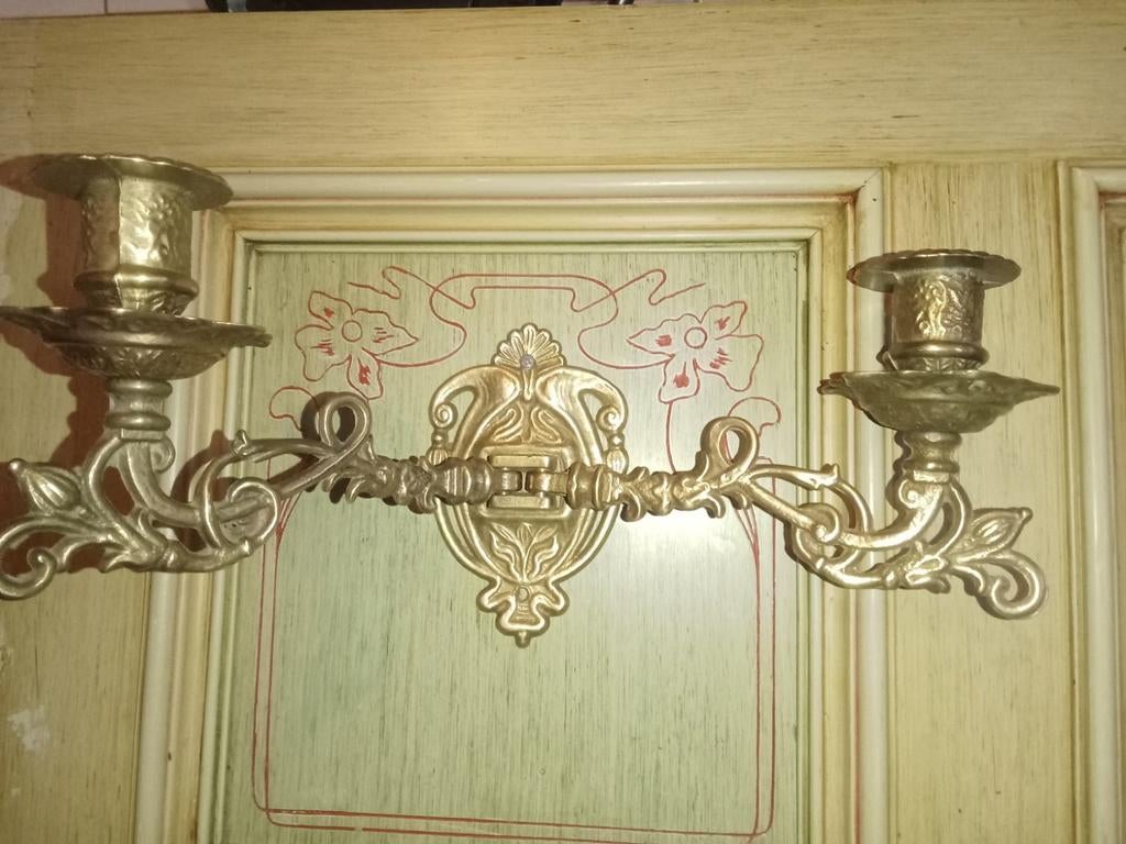 Antieke Everaerts dubbele kandelaars – Art-Nouveau messing, Ophalen of Verzenden, Zo goed als nieuw, Overige materialen, Art deco
