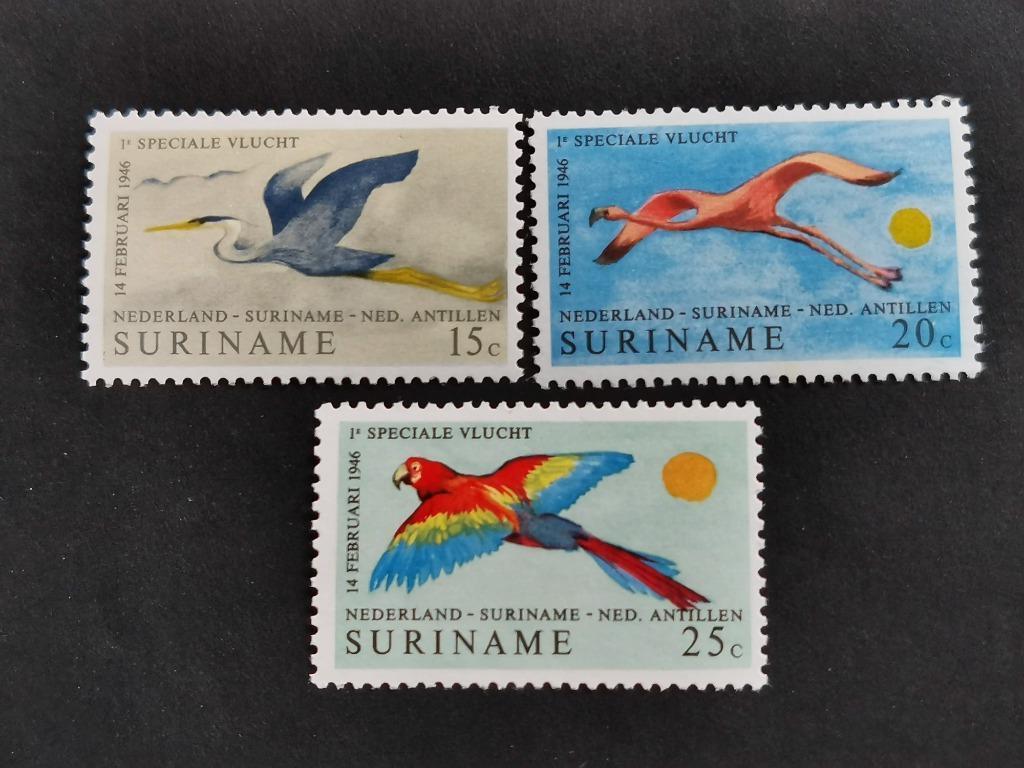 Suriname 1971 - oiseaux - héron, flamant rose, perroquet **, Enlèvement ou Envoi, Non oblitéré