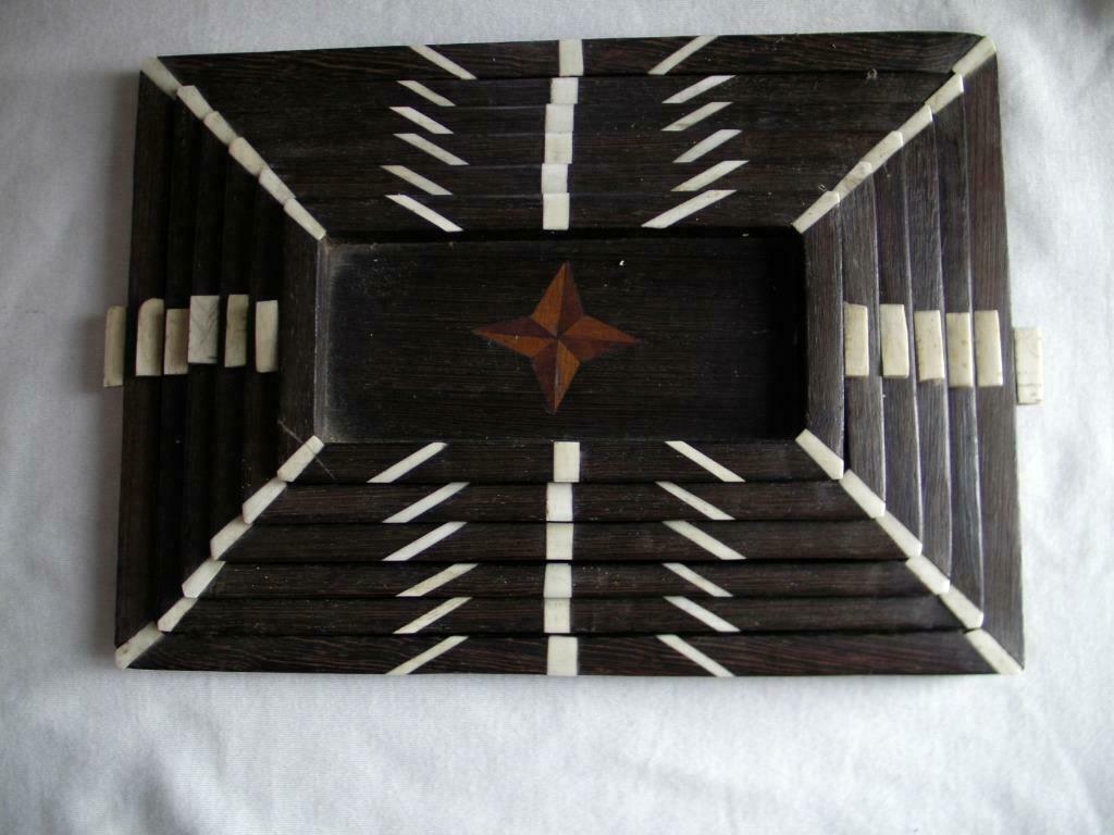 6 jolis plateaux gigogne en bois de Wenge et marqueterie, Enlèvement ou Envoi, Utilisé, Rectangulaire, Bois