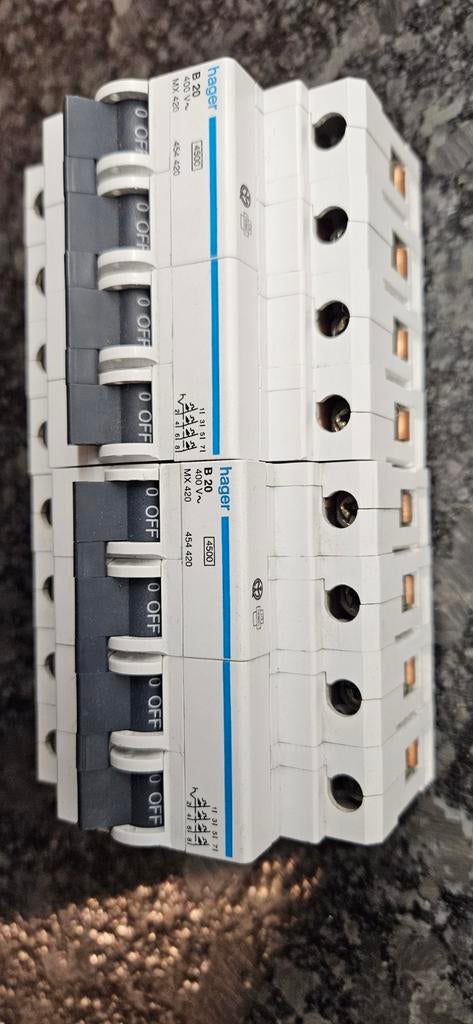2 x B20 Hager 4 broches, automatique, 4,5 kA, Enlèvement ou Envoi