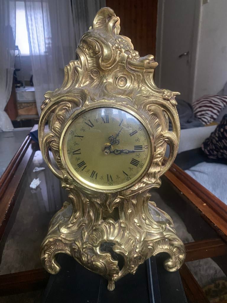 Horloge de table ancienne style rococo – dorure décorative, Enlèvement ou Envoi