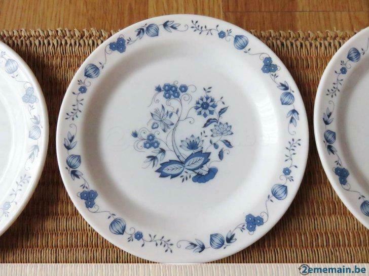 retro vintage arcopal 3 assiette a dessert motif fleur bleue
