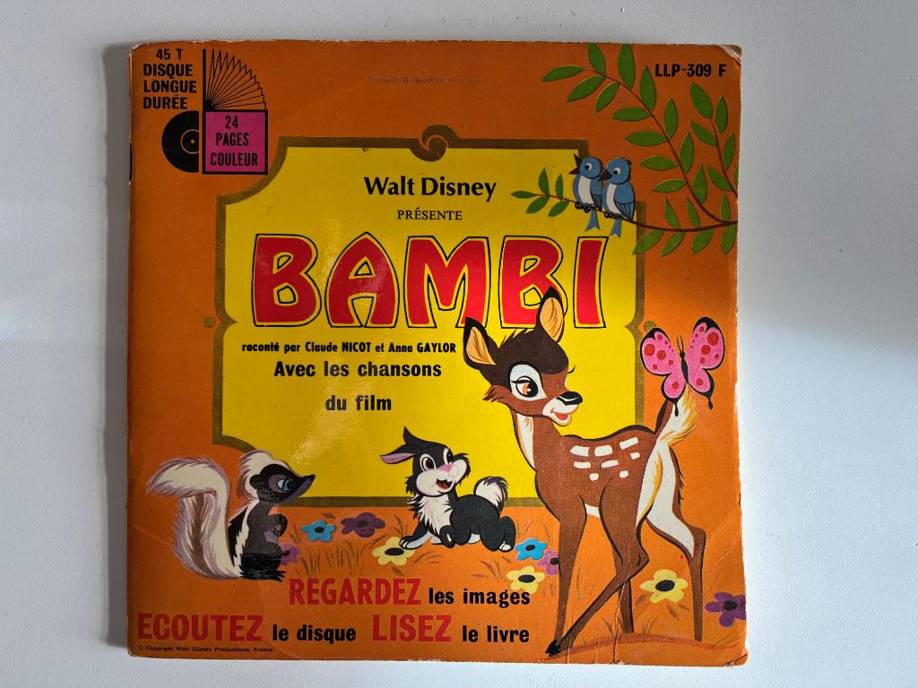 Livret Disney + Vinyle 45 tours - Bambi, Enlèvement ou Envoi, Utilisé, Fable ou Conte (de fées)