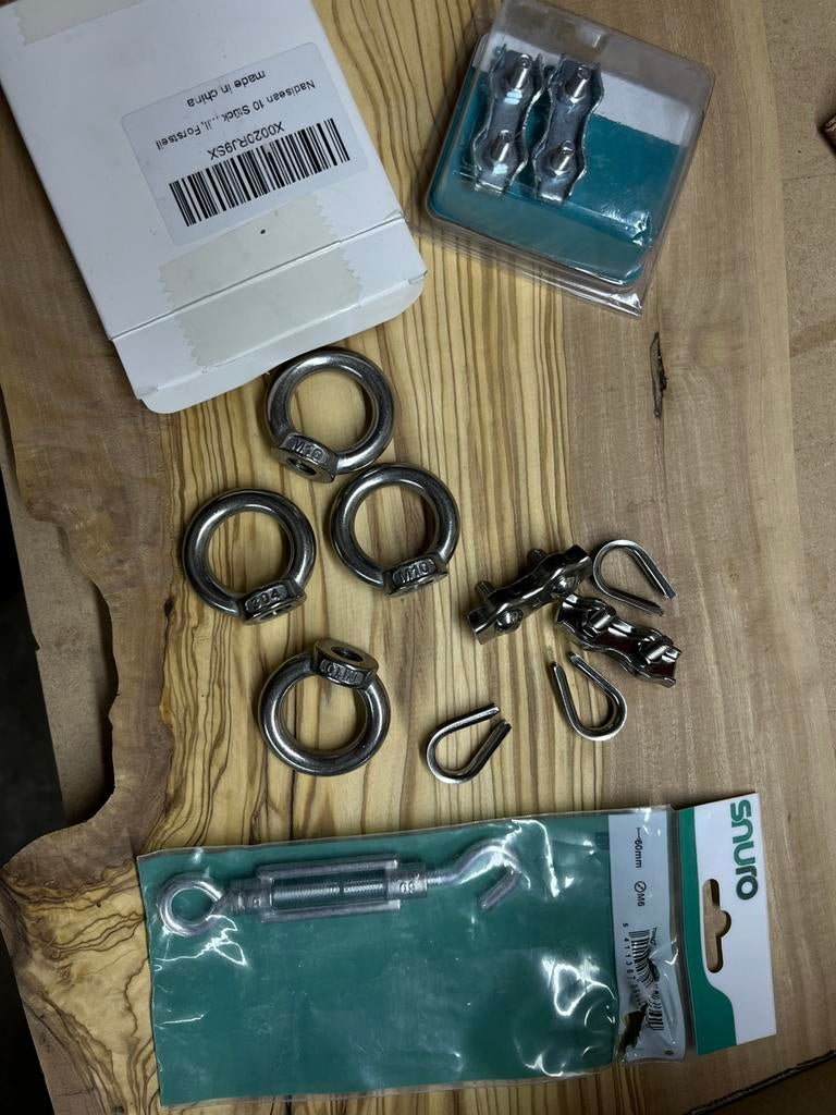 Kit inox m10-4anneaux-8 gaines-8 serrages-1 tendeurs-1 bar, Bricolage & Construction, Enlèvement, Neuf