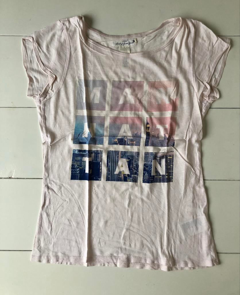 pastelroze t-shirt H&M 170 Manhattan, Gebruikt, Meisje, H&M, Ophalen of Verzenden