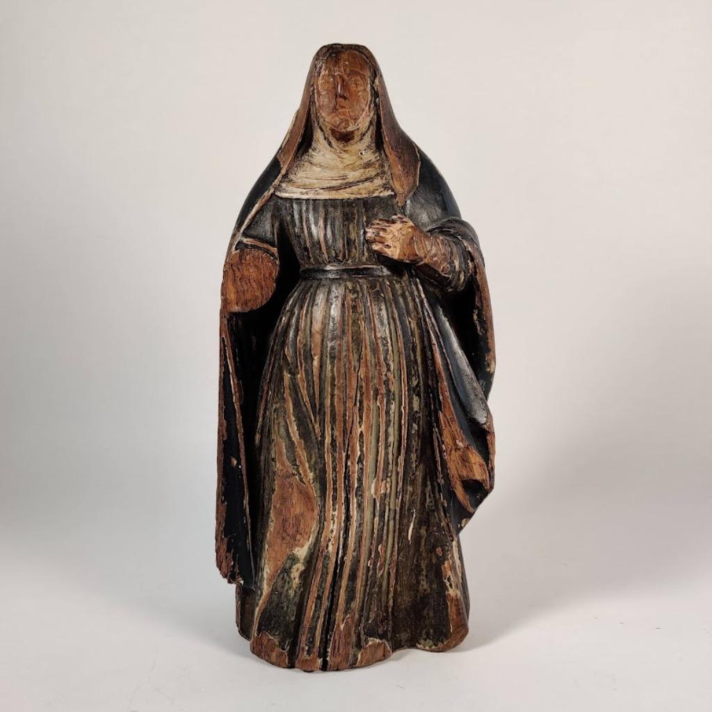 Figurine chrétienne ancienne en bois sculpté de la Vierge en, Enlèvement ou Envoi