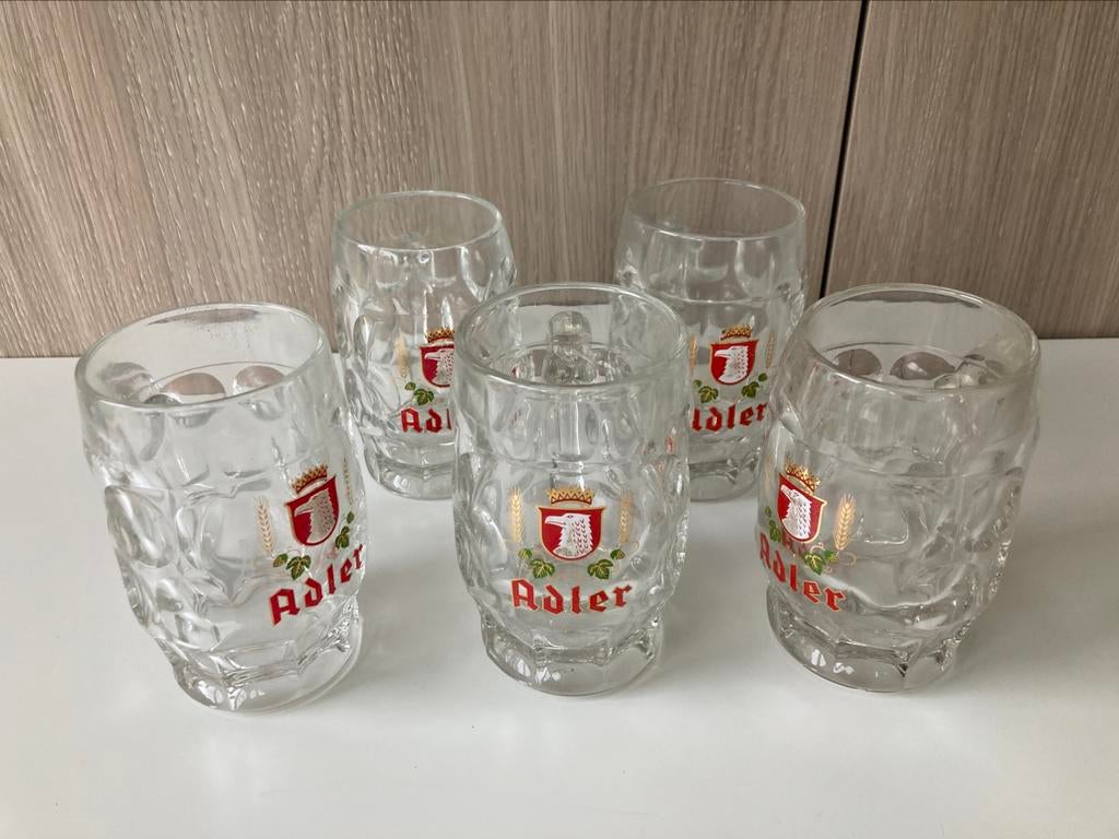 Set de 5 verres Adler - verres à bière avec poignée, Enlèvement ou Envoi, Comme neuf