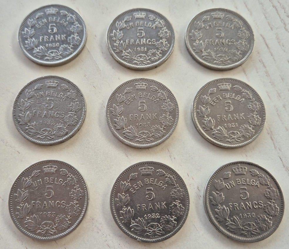 muntstukken 9 x 5 FR Albert I - set 1930/1933, Verzenden, Overig, Setje