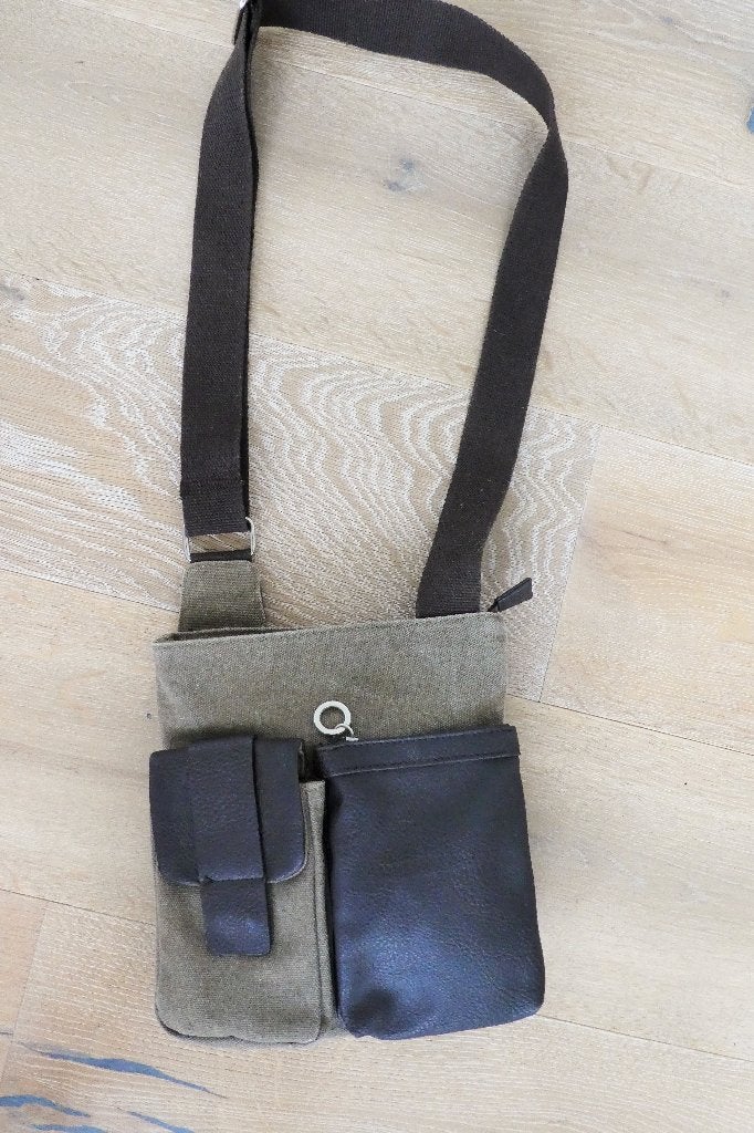 Petit Sac Toile Brun Bandoulière avec Poches NEUF !, Enlèvement, Neuf, Brun, Sac à bandoulière