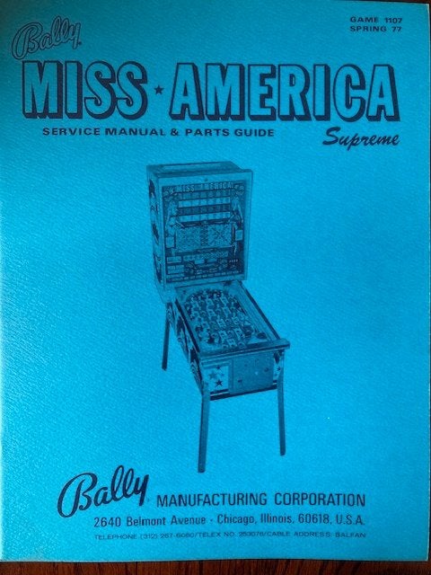 BALLY BINGO MISS-AMERICA SUPREME service manual & parts g., Enlèvement ou Envoi, Comme neuf