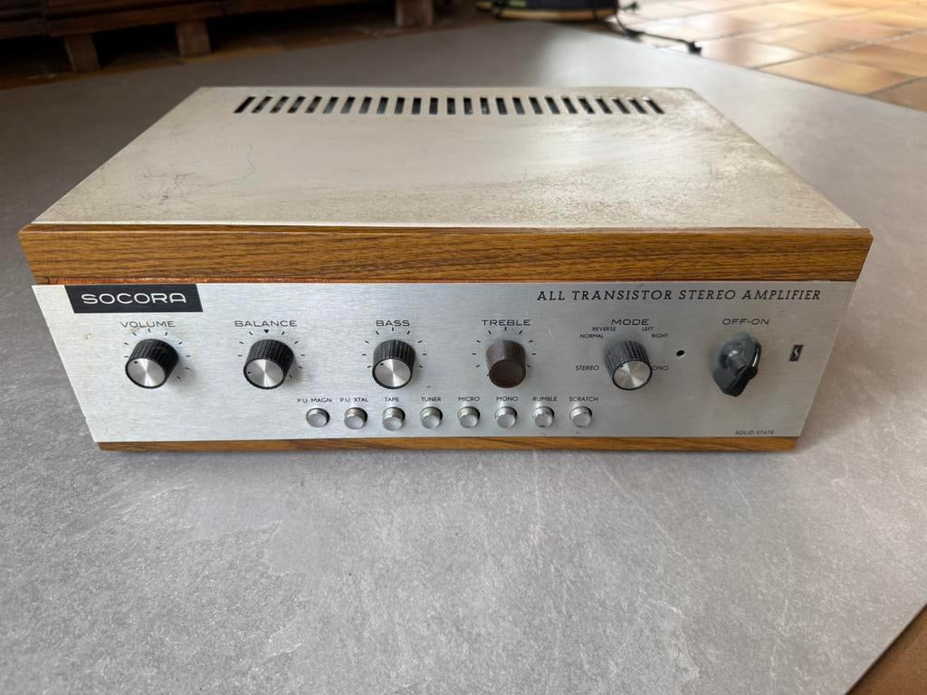 Ampli Vintage SOCORA Stereo - Bois & Alu - Testé, Ophalen of Verzenden, Zo goed als nieuw, Stereo