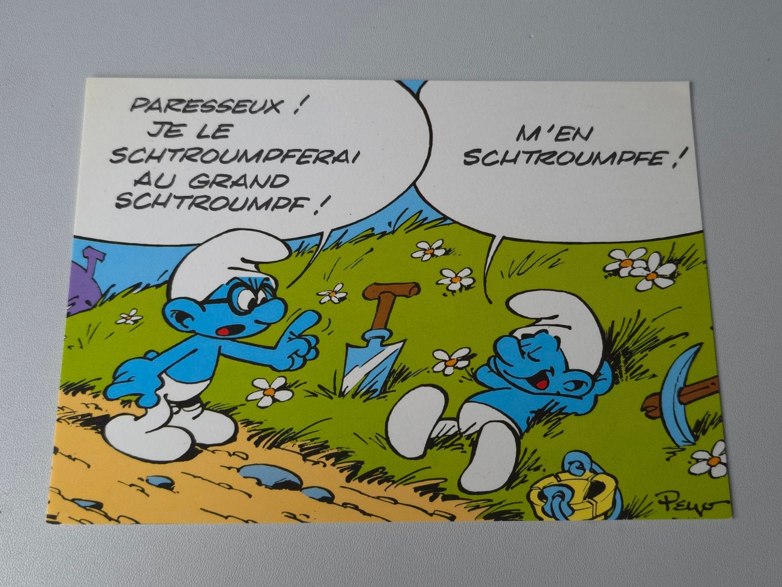 Ancienne carte postale Schtroumpf à Lunettes, Verzamelen, Smurfen, Zo goed als nieuw, Overige typen, Brilsmurf, Verzenden