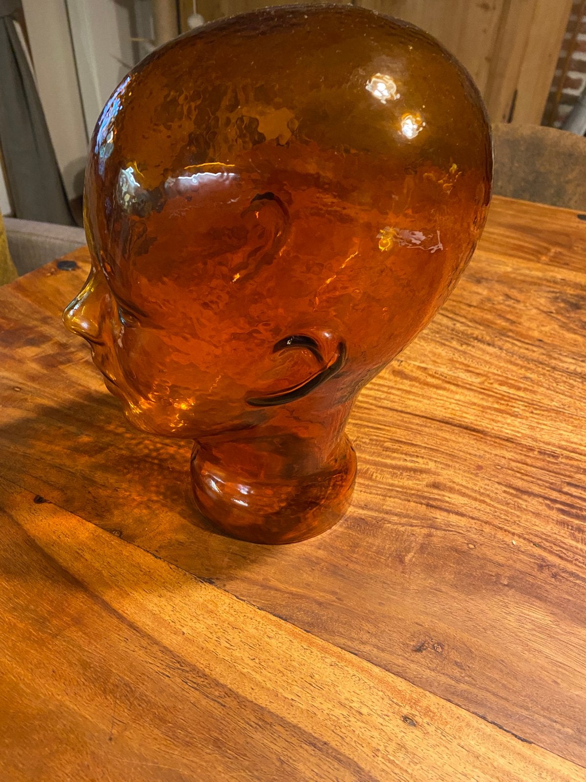 Glazen oranje hoofd voor koptelefoon ., Maison & Meubles, Accessoires pour la Maison | Vases, Enlèvement, Comme neuf, Orange
