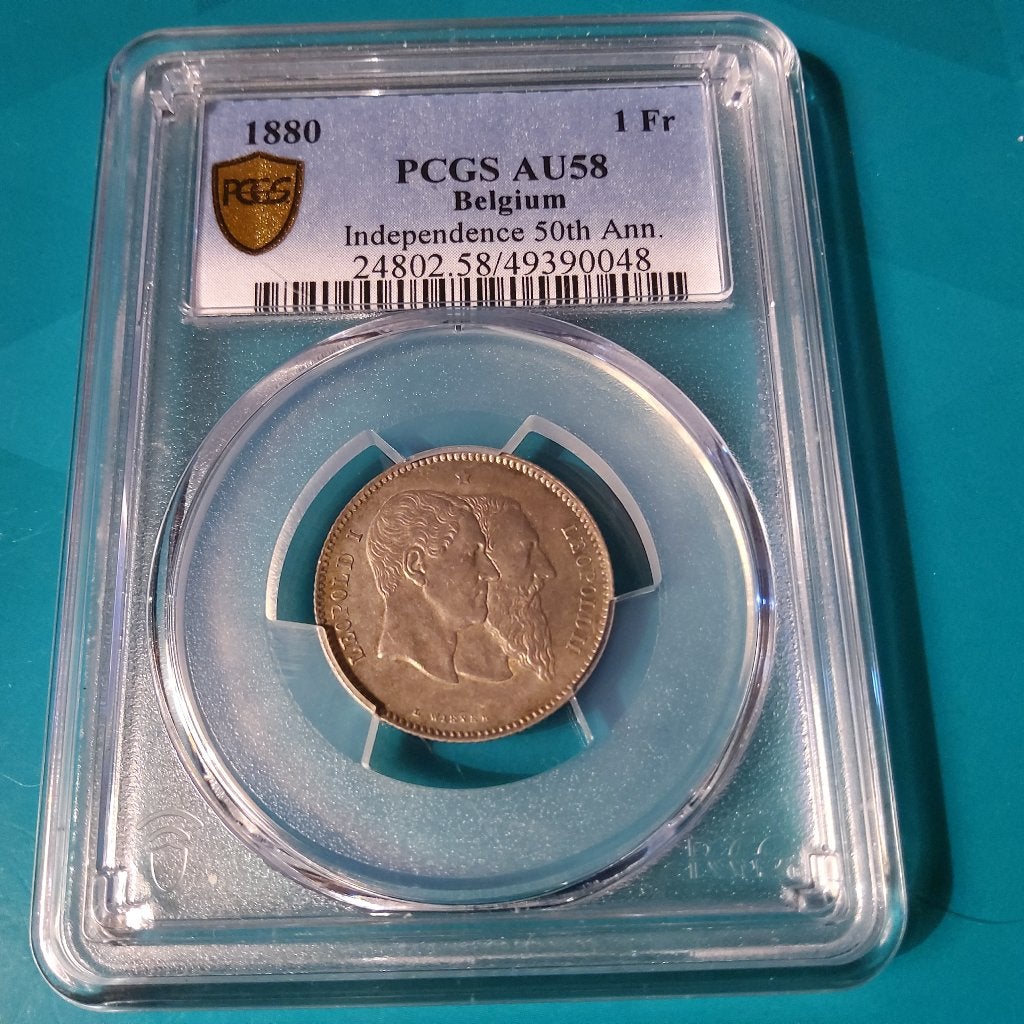 België 1 frank zilver Leopold II 1880 - PCGS AU 58, Postzegels en Munten, Zilver, Ophalen of Verzenden, Losse munt, Zilver
