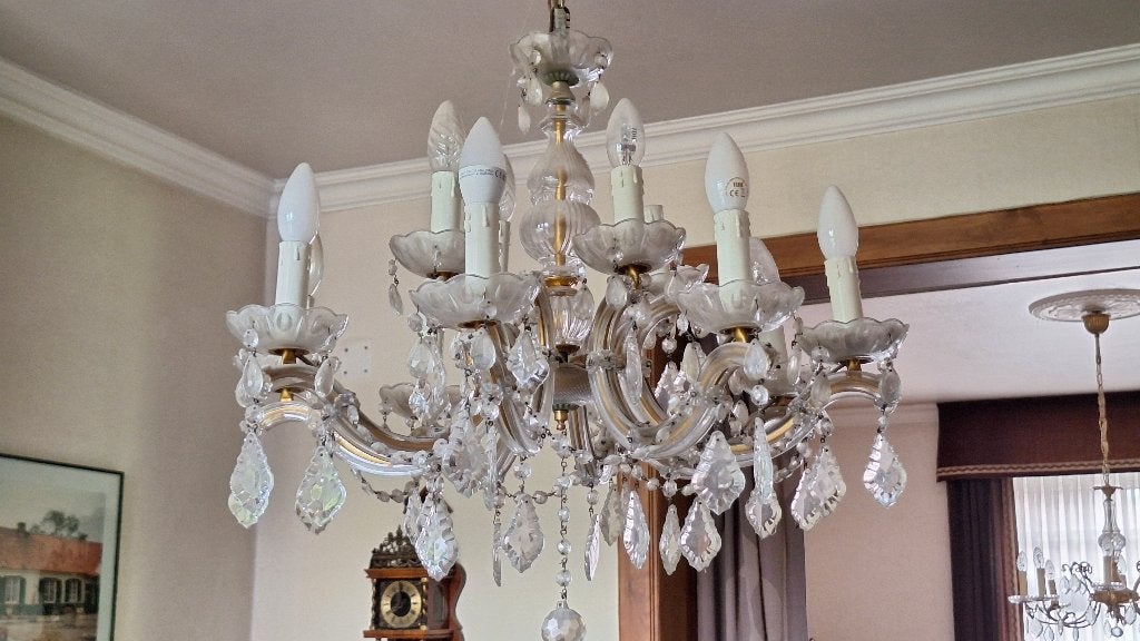 2 vintage kroonluchters, Huis en Inrichting, Lampen | Kroonluchters, Ophalen, Gebruikt, Maria Theresiastijl, E14 (klein)