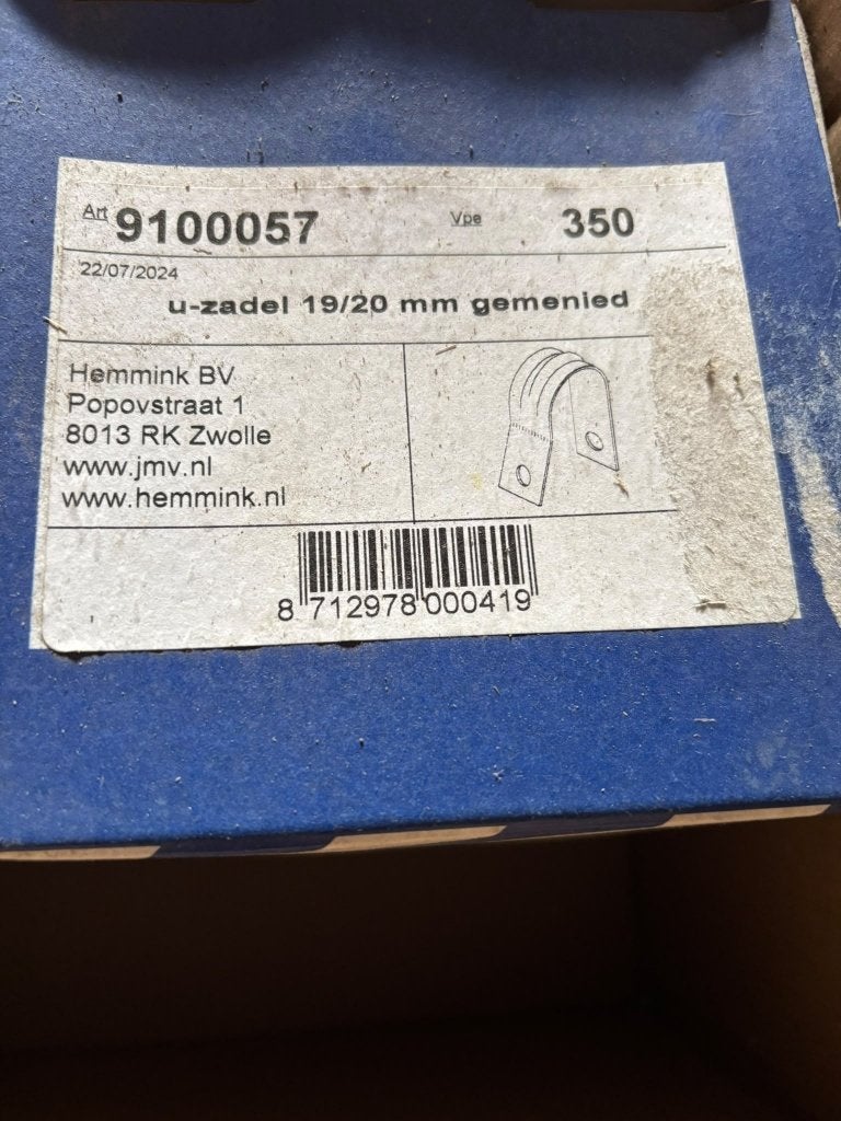 U-zadel 19/20 mm gemenied, Bricolage & Construction, Enlèvement ou Envoi, Neuf, Moins de 50 mm, Autres types