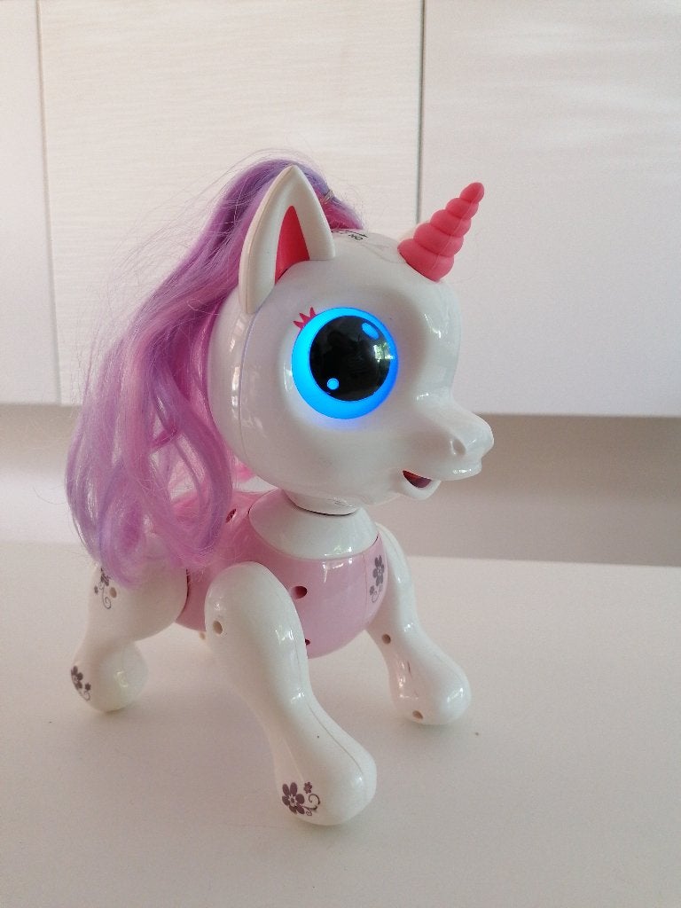 Robotunicorn wit, paars, geluidjes en bewegingen, licht, Kinderen en Baby's, Ophalen, Zo goed als nieuw, Elektronica, Met licht