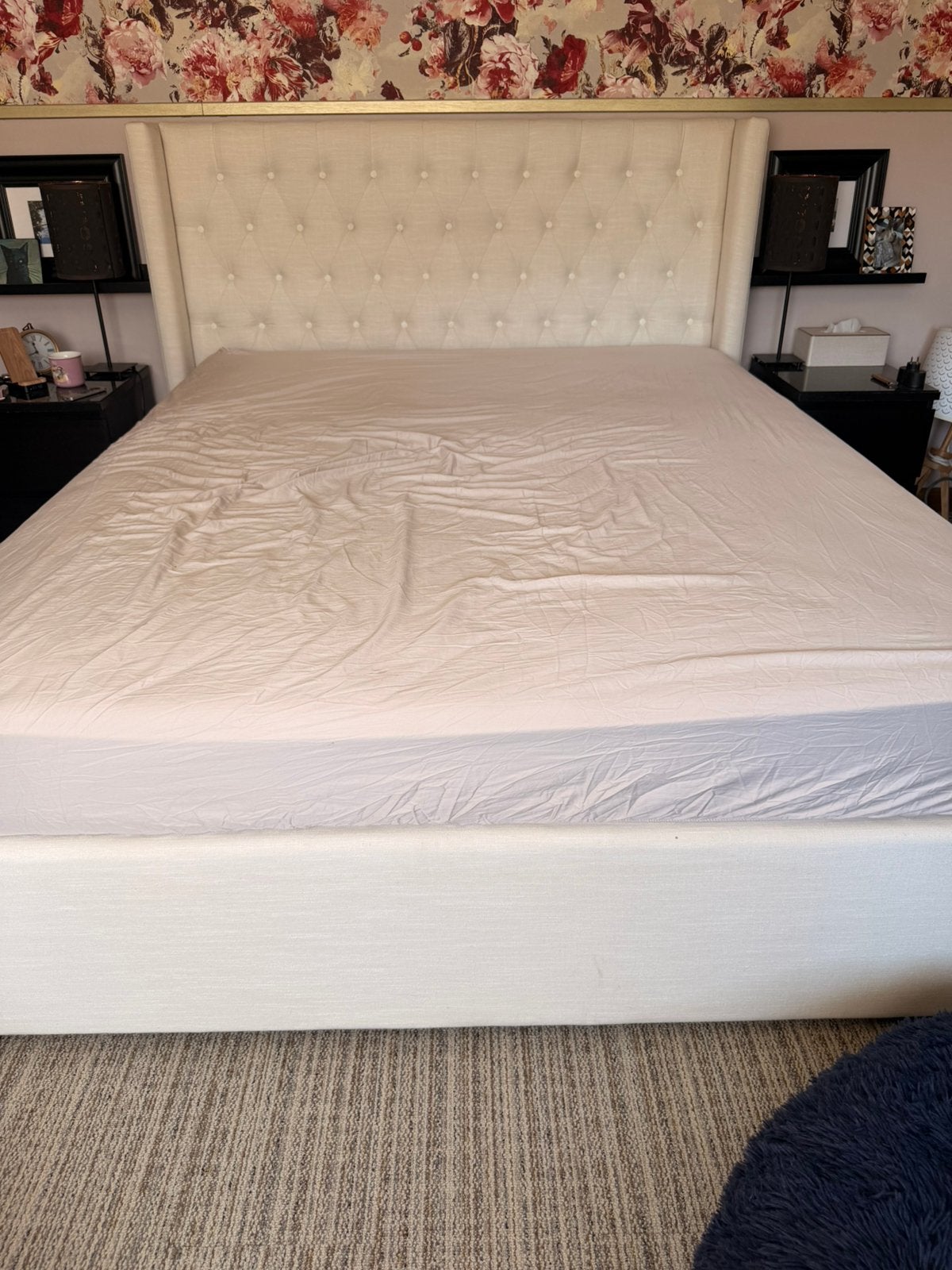 Lit en tissus beige Maisons du monde, Maison & Meubles, Comme neuf, Enlèvement, Deux personnes, 160 cm
