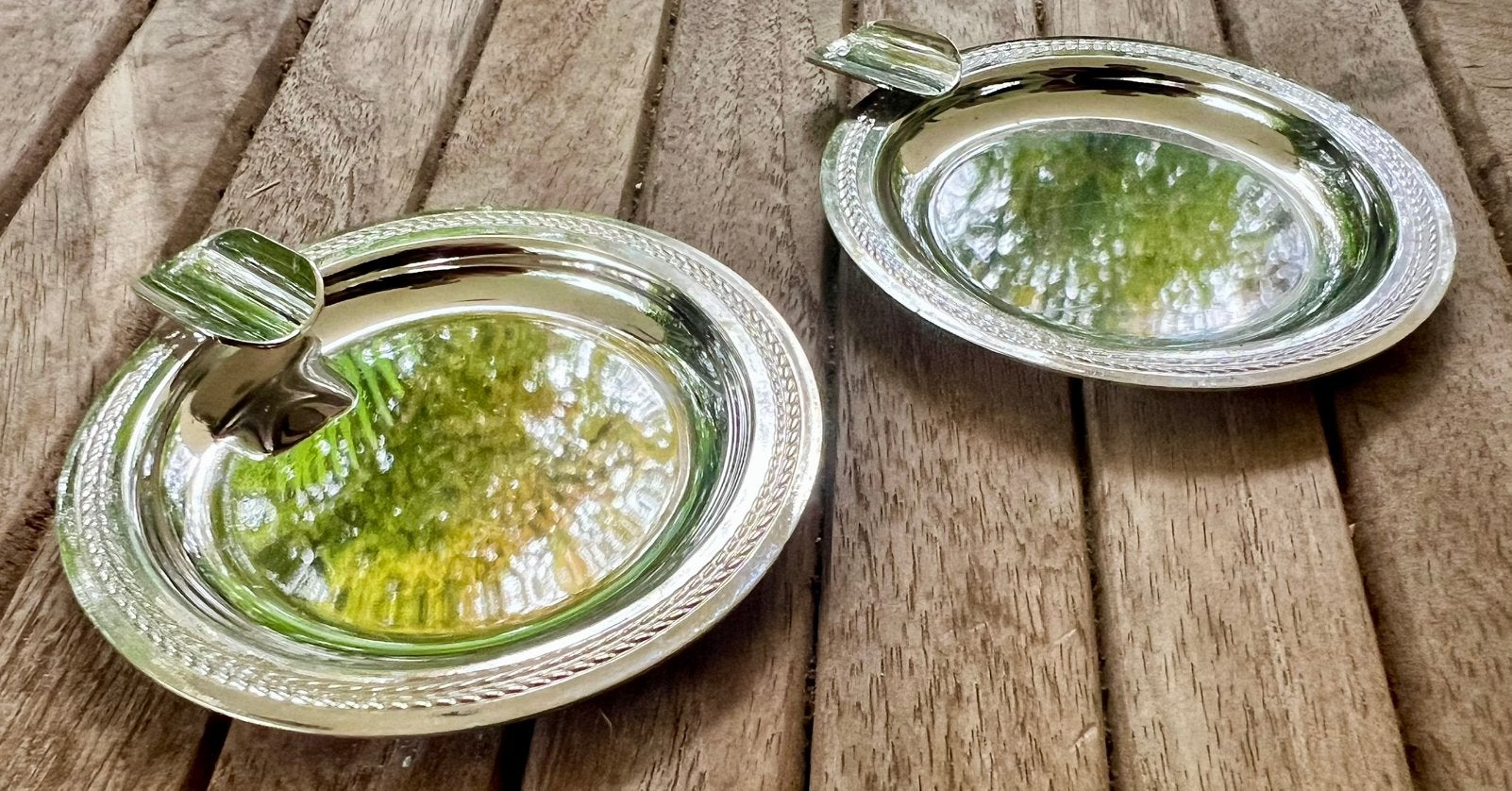 2 cendriers solitaires vintage en métal argenté (ø7cm), Enlèvement