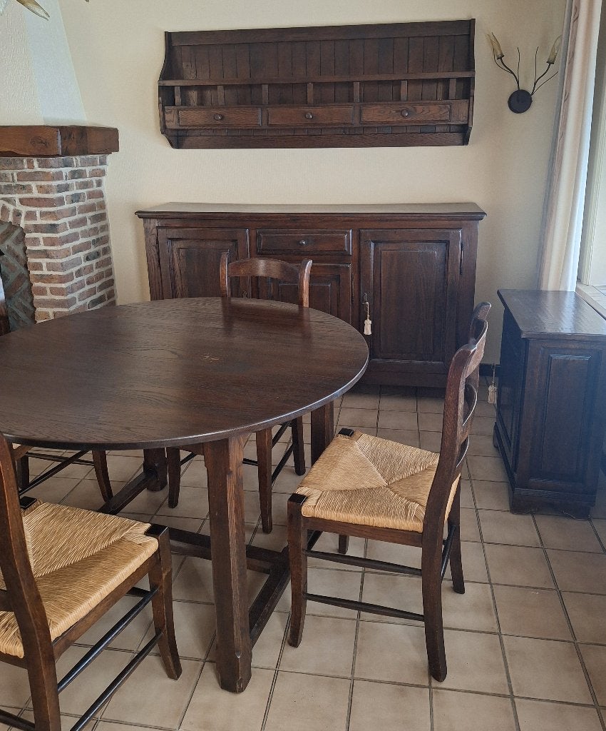 Massief eiken eetkamer, Huis en Inrichting, Complete eetkamers, Gebruikt, 4 tot 6 stoelen, Ophalen