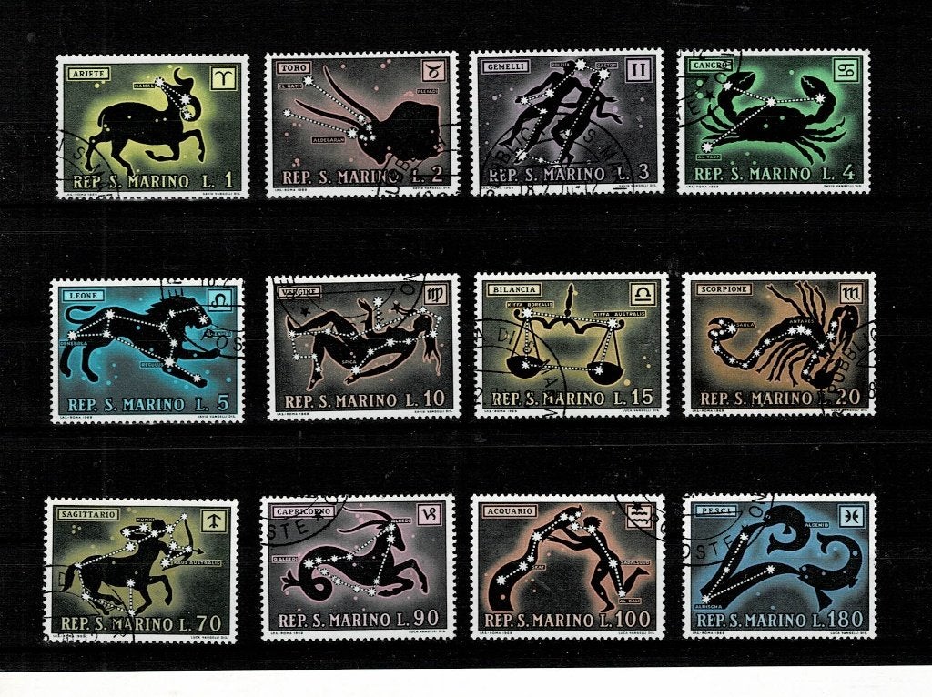 EUROPA SAN MARINO HOROSCOOP 12 POSTZEGELS GESTEMPELD - SCAN, Ophalen, Overige landen, Gestempeld