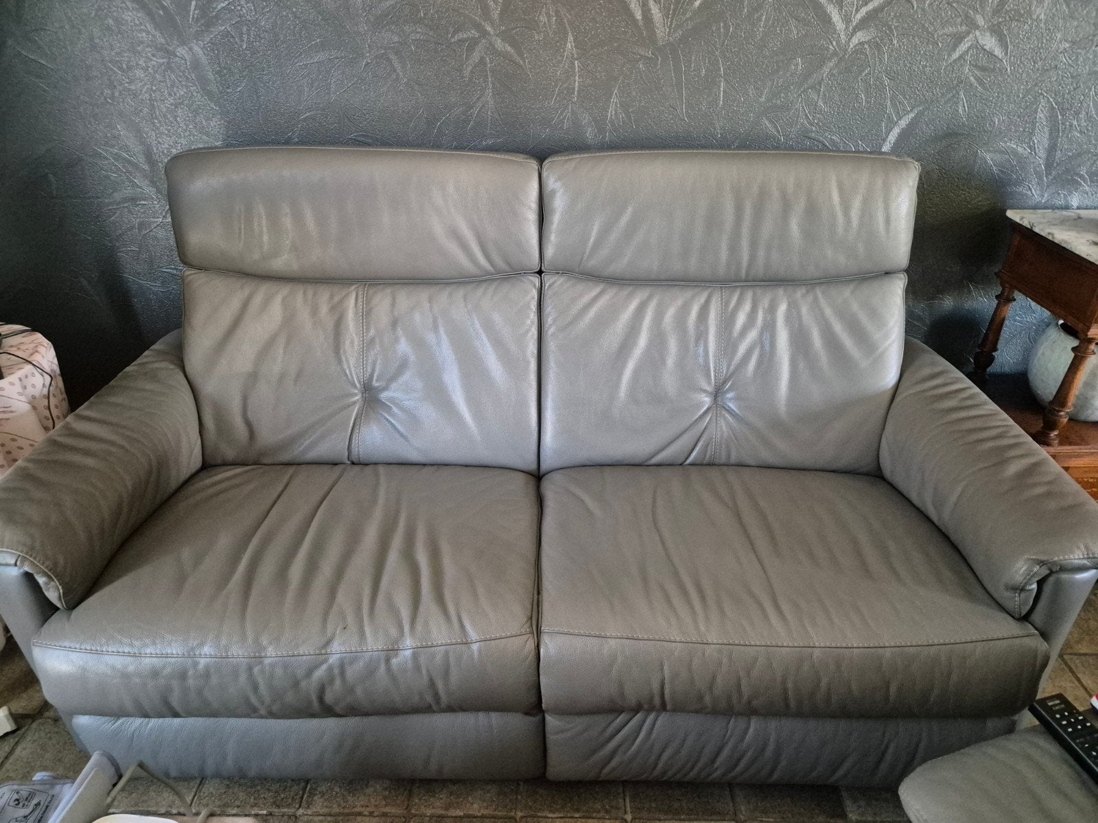 Salon cuir gris 3+1+1, Maison & Meubles, Cuir