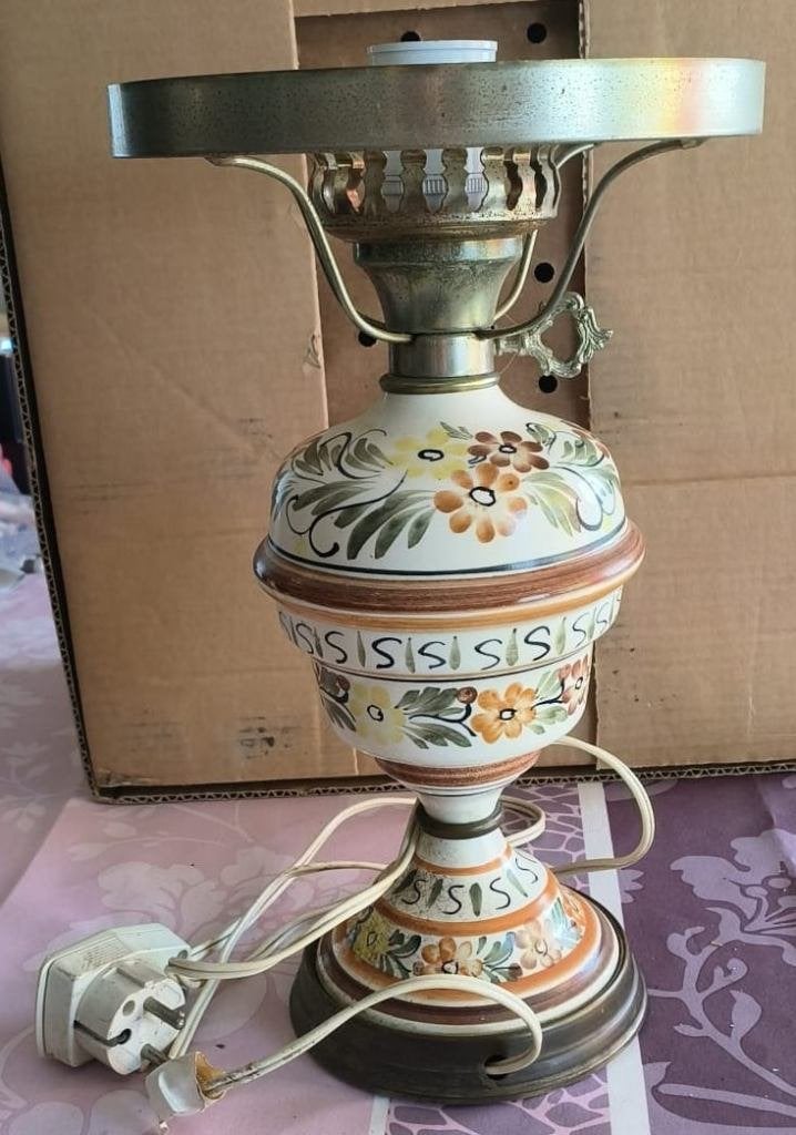 Vintage keramische tafellamp (handbeschilderd), Antiek en Kunst, Antiek | Verlichting, Ophalen