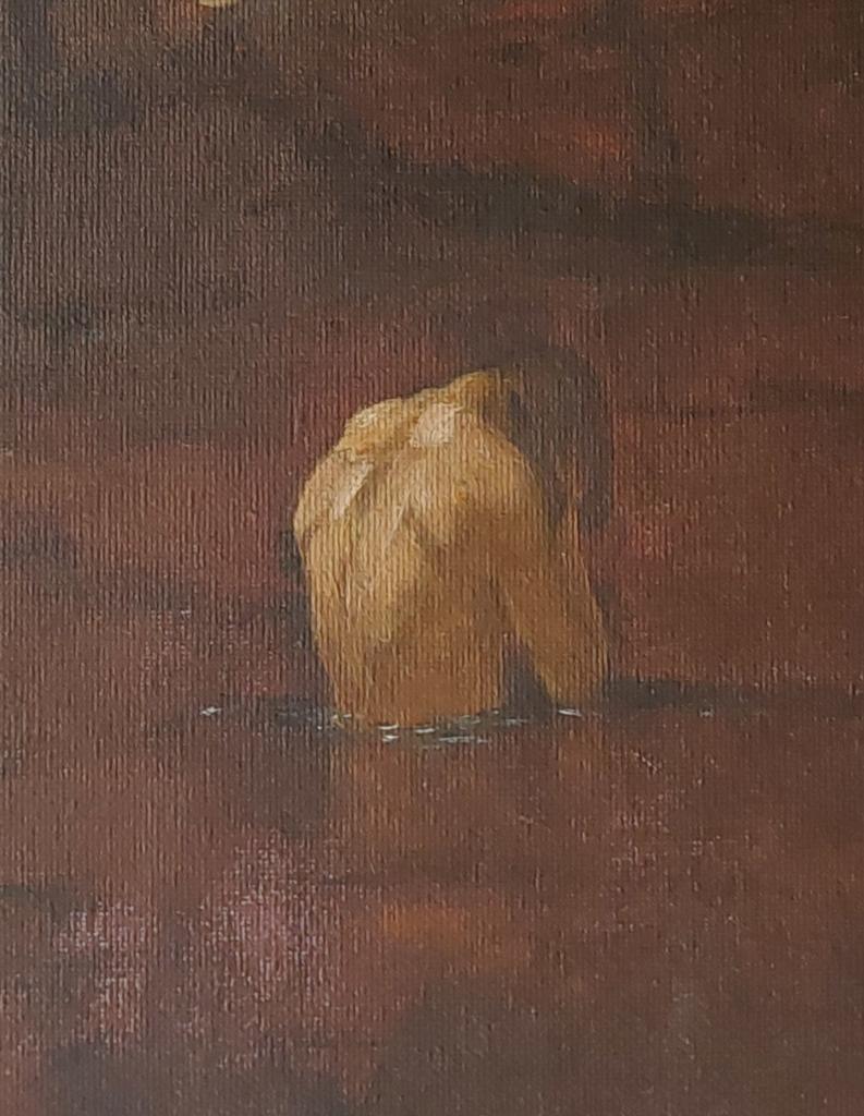 Schilderijtje van Badende Man - Olieverf, Antiek en Kunst, Kunst | Schilderijen | Klassiek, Ophalen of Verzenden
