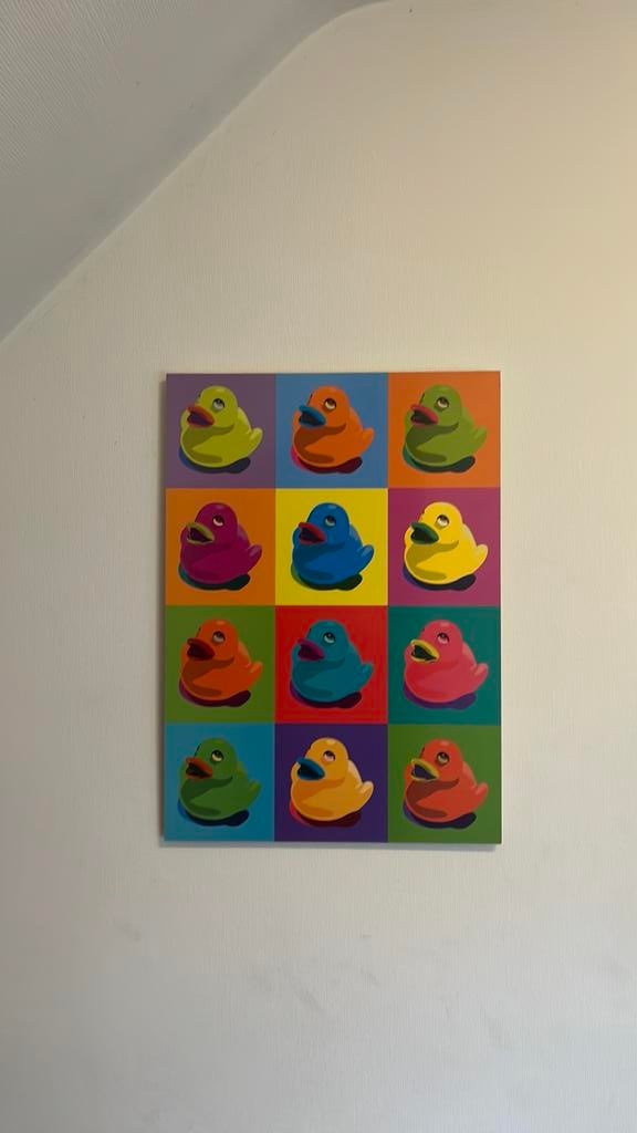 Vintage IKEA KNISTA pop-art schilderij met rubber eendjes, Antiek en Kunst, Ophalen