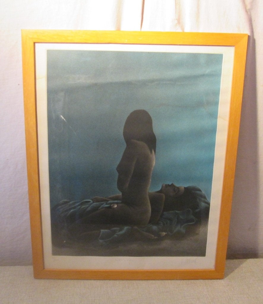 Mooie Gravure 'Les Nuets Bleues' - gesigneerd, Ophalen of Verzenden, Gravure, Ingelijst