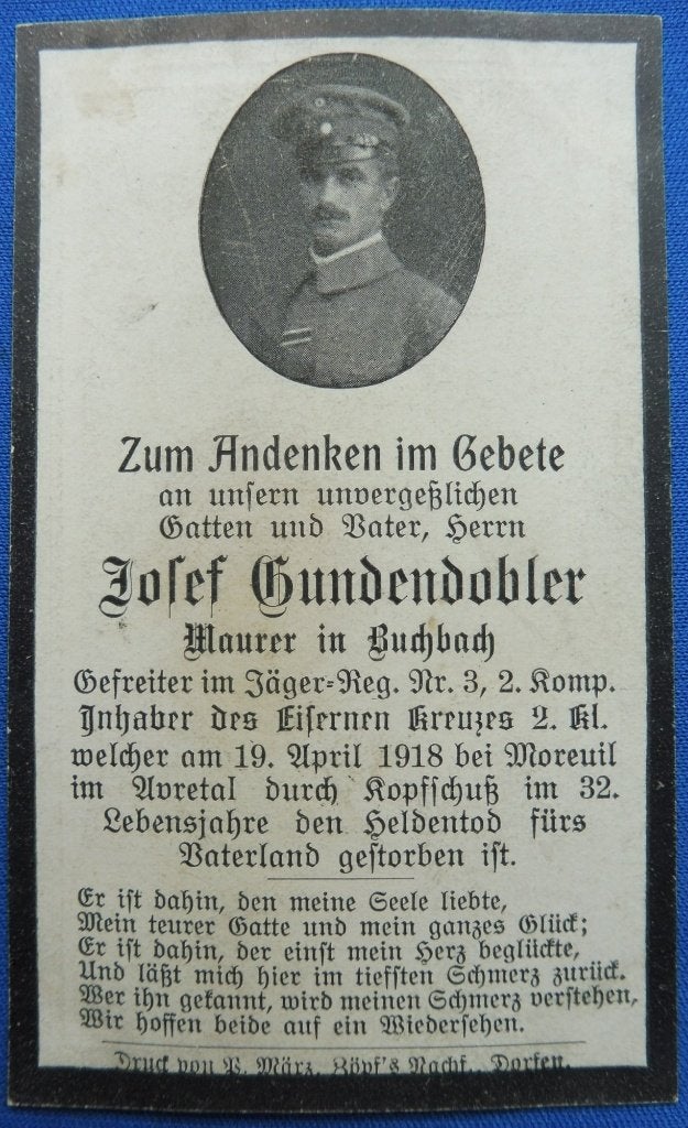 WO1 bidprent, doodsprentje Alpenkorps Westfront 1918, Verzenden, Landmacht, Overige typen