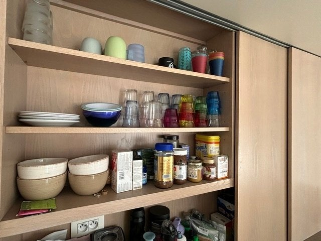 Keukenwand met buxy gris natuursteen en Miele-toestellen, Huis en Inrichting, Ophalen, Graniet of Steen, Enkelwandige keuken, Zo goed als nieuw